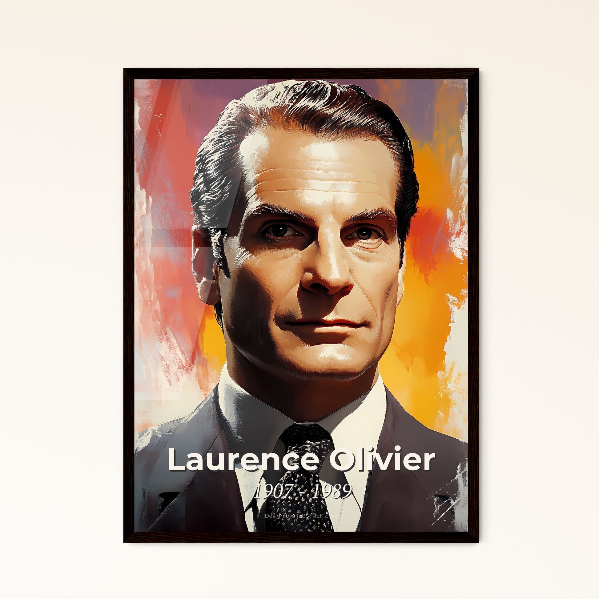 Portrait of Laurence Olivier, 1907 - 1989. Impressionistic painting of a man in a suit.