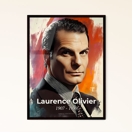 Portrait of Laurence Olivier, 1907 - 1989. Impressionistic painting of a man in a suit and tie.