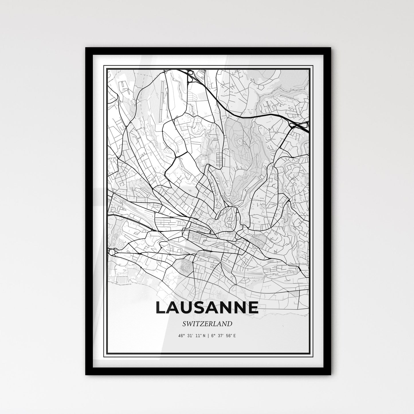Lausanne Switzerland - Scandinavian Style City Map for Modern Home Decor