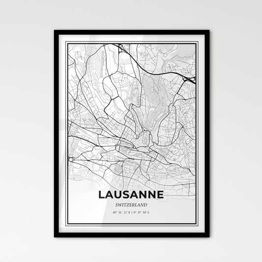 Lausanne Switzerland - Scandinavian Style City Map for Modern Home Decor