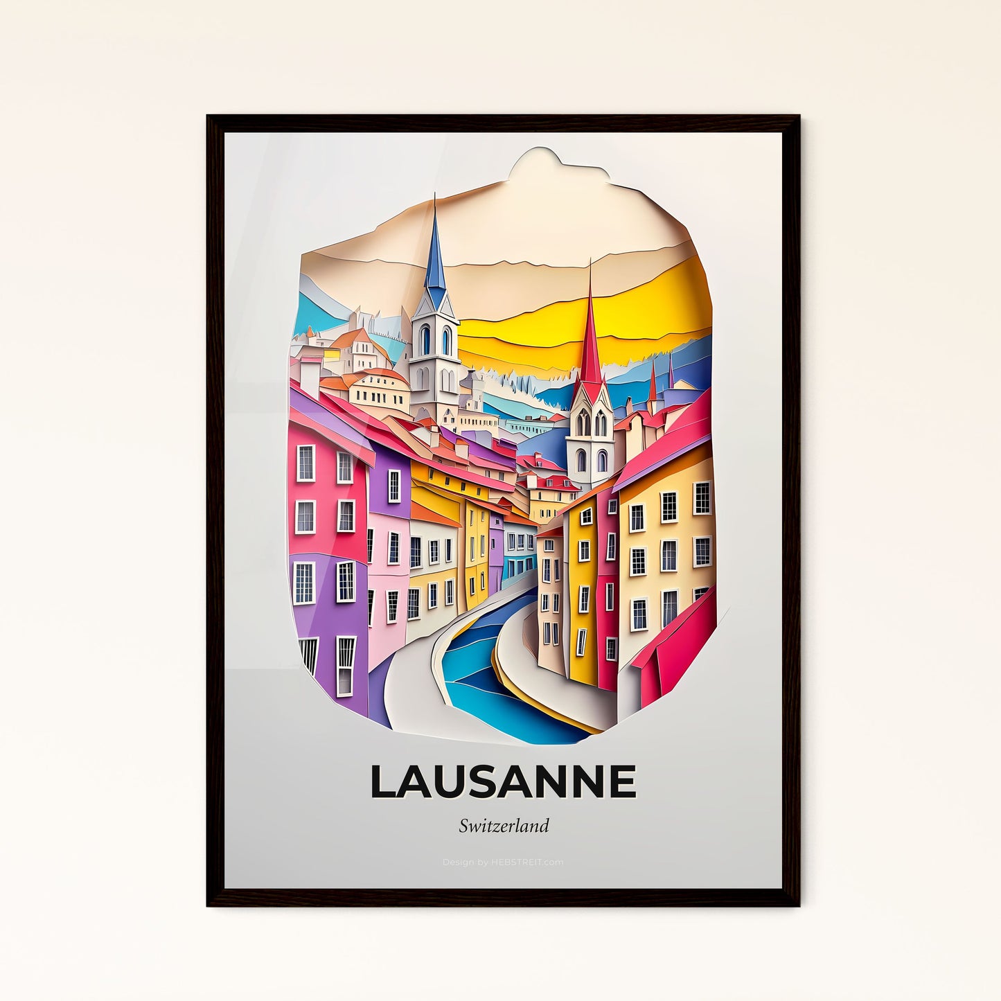 Vivid Lausanne, Switzerland - a paper cut of a city with a clock tower