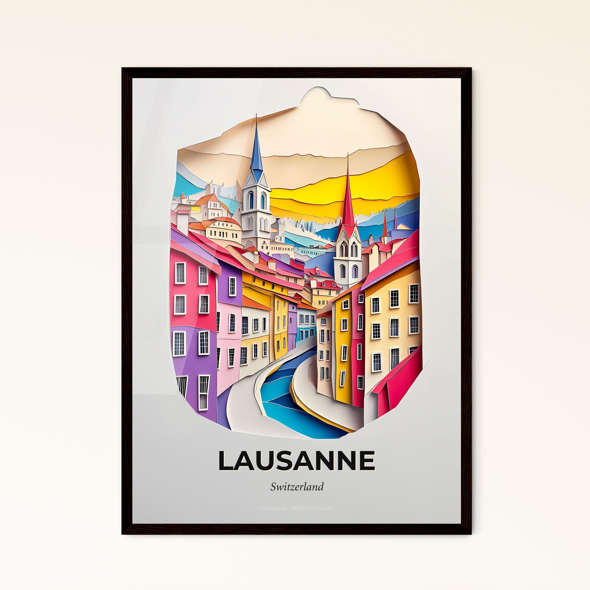 Vivid Lausanne, Switzerland - a paper cut of a city with a clock tower