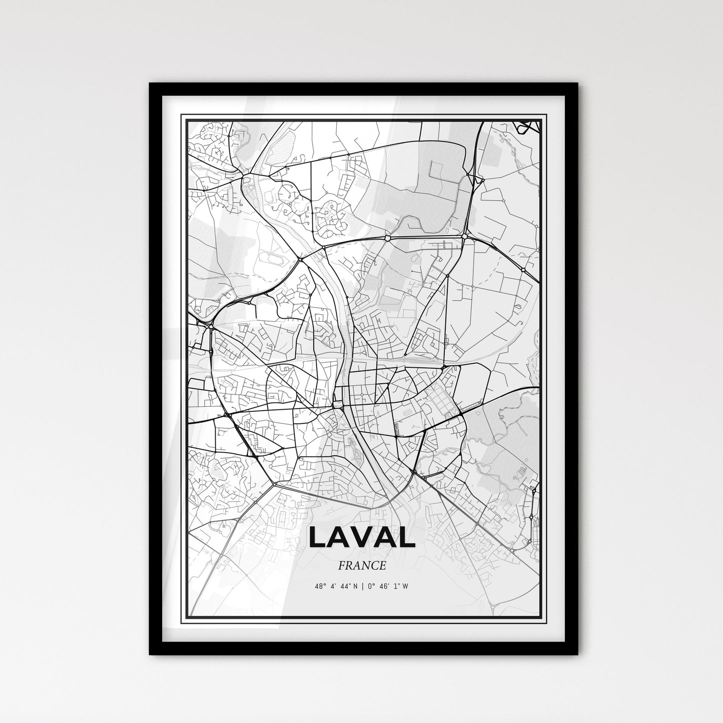 Laval France - Scandinavian Style City Map for Modern Home Decor