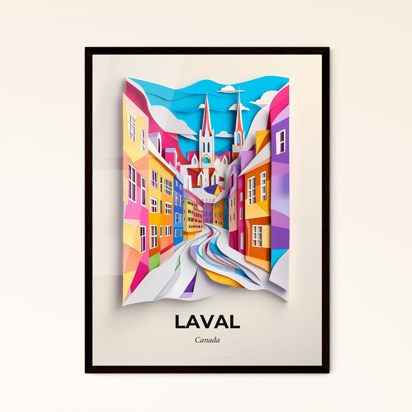 Vivid Laval, Canada - a paper cut of a city street with a church steeple