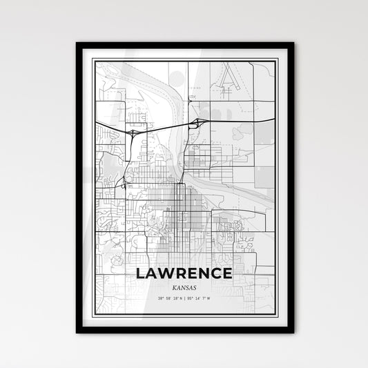 Lawrence Kansas - Scandinavian Style City Map for Modern Home Decor