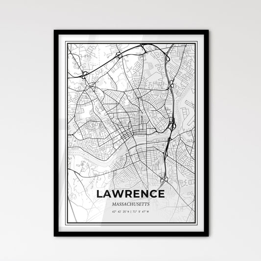 Lawrence Massachusetts - Scandinavian Style City Map for Modern Home Decor