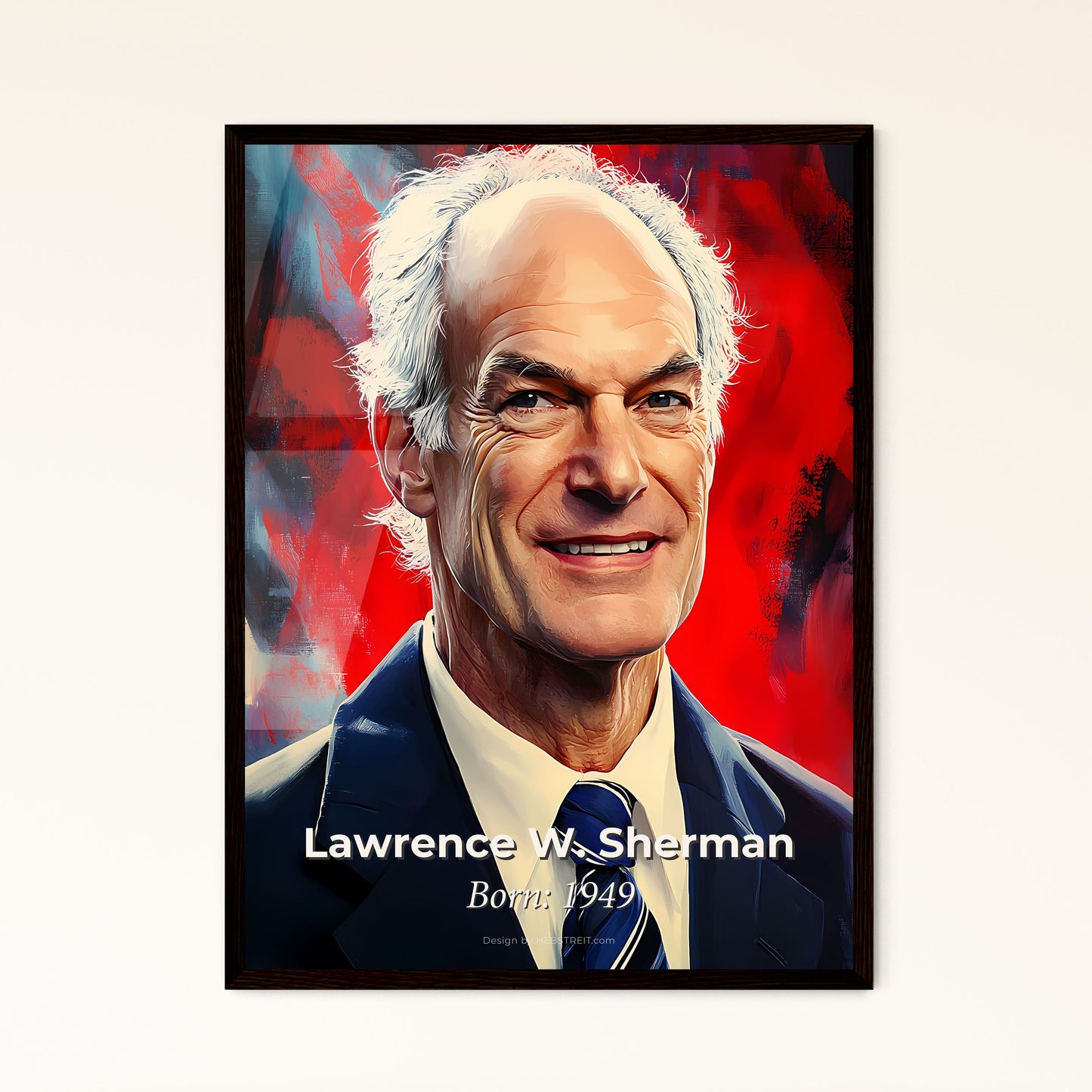 Portrait of Lawrence W. Sherman, Born: 1949. Impressionistic painting of a man in a suit and tie.