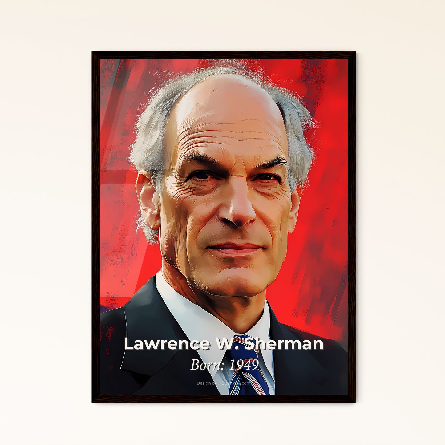 Portrait of Lawrence W. Sherman, Born: 1949. Impressionistic painting of a man in a suit and tie.