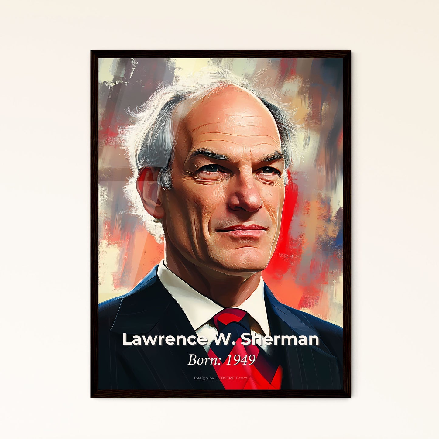 Portrait of Lawrence W. Sherman, Born: 1949. Impressionistic painting of a man in a suit and tie.