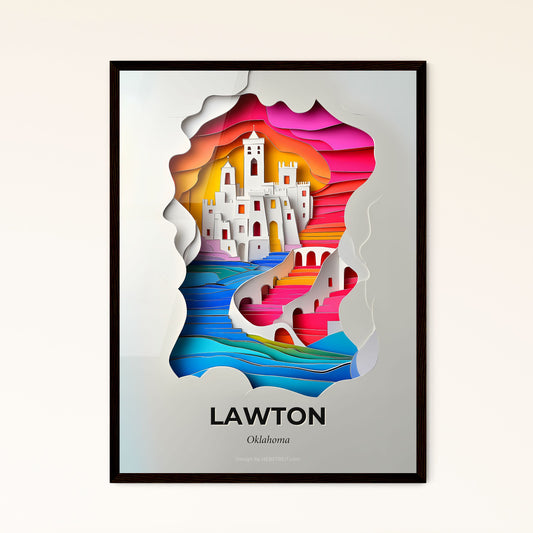 Vivid Lawton, Oklahoma - a paper cut of a castle on a hill