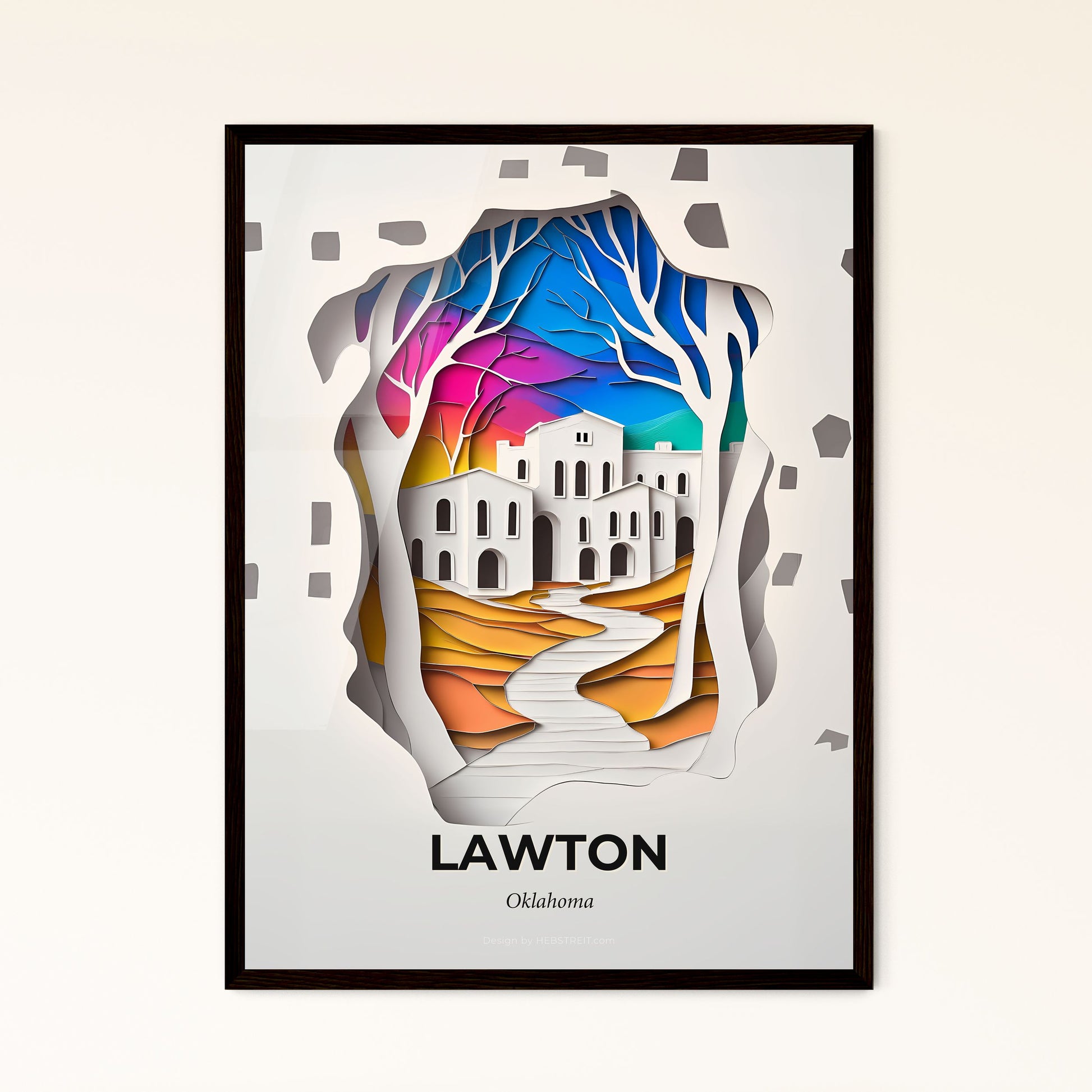 Vivid Lawton, Oklahoma - a paper cut of a house and a stream