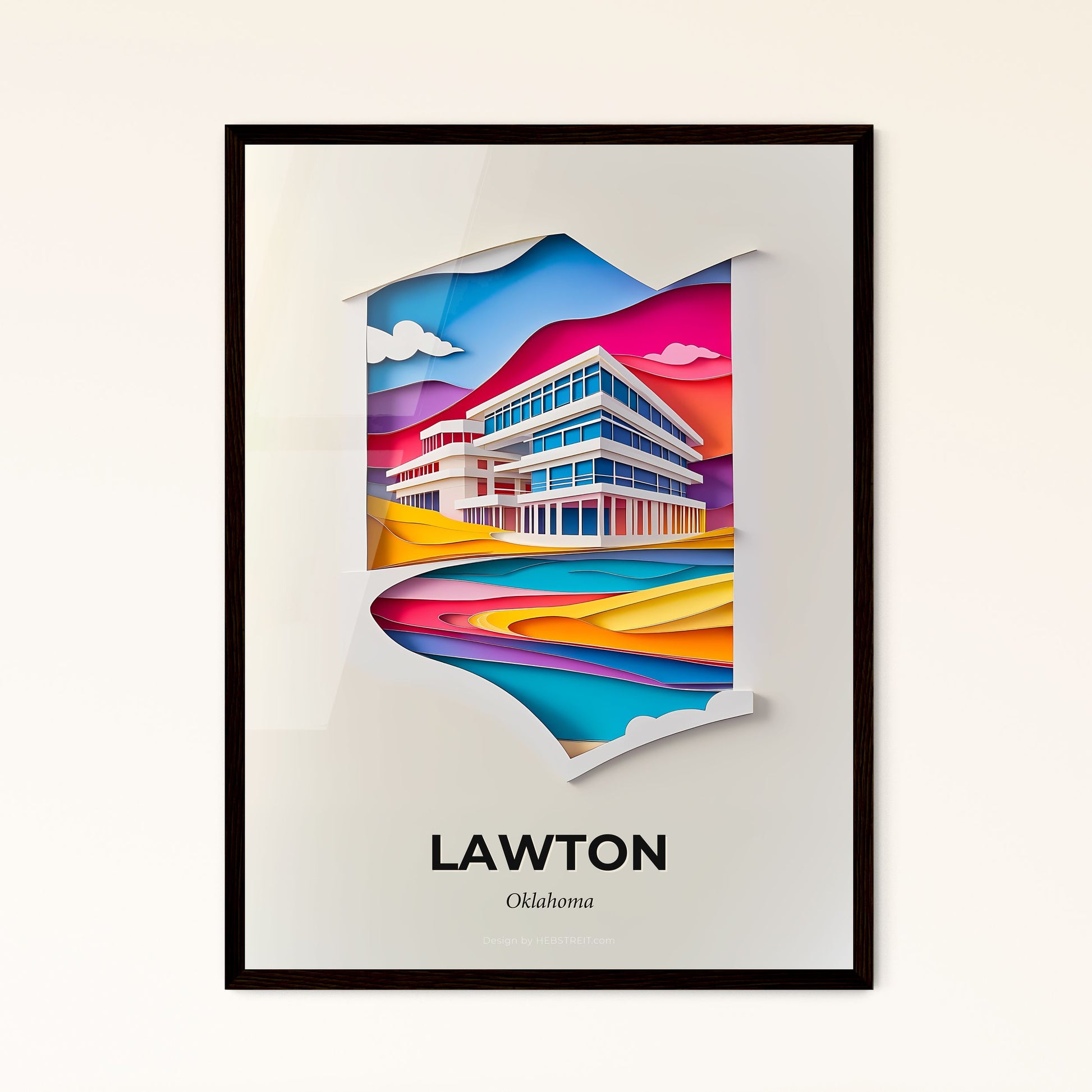 Vivid Lawton, Oklahoma - a paper cut of a building with a mountain in the background