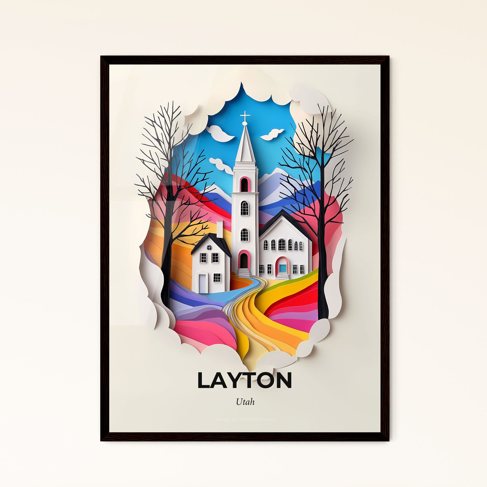 Vivid Layton, Utah - a paper cut of a church and a rainbow