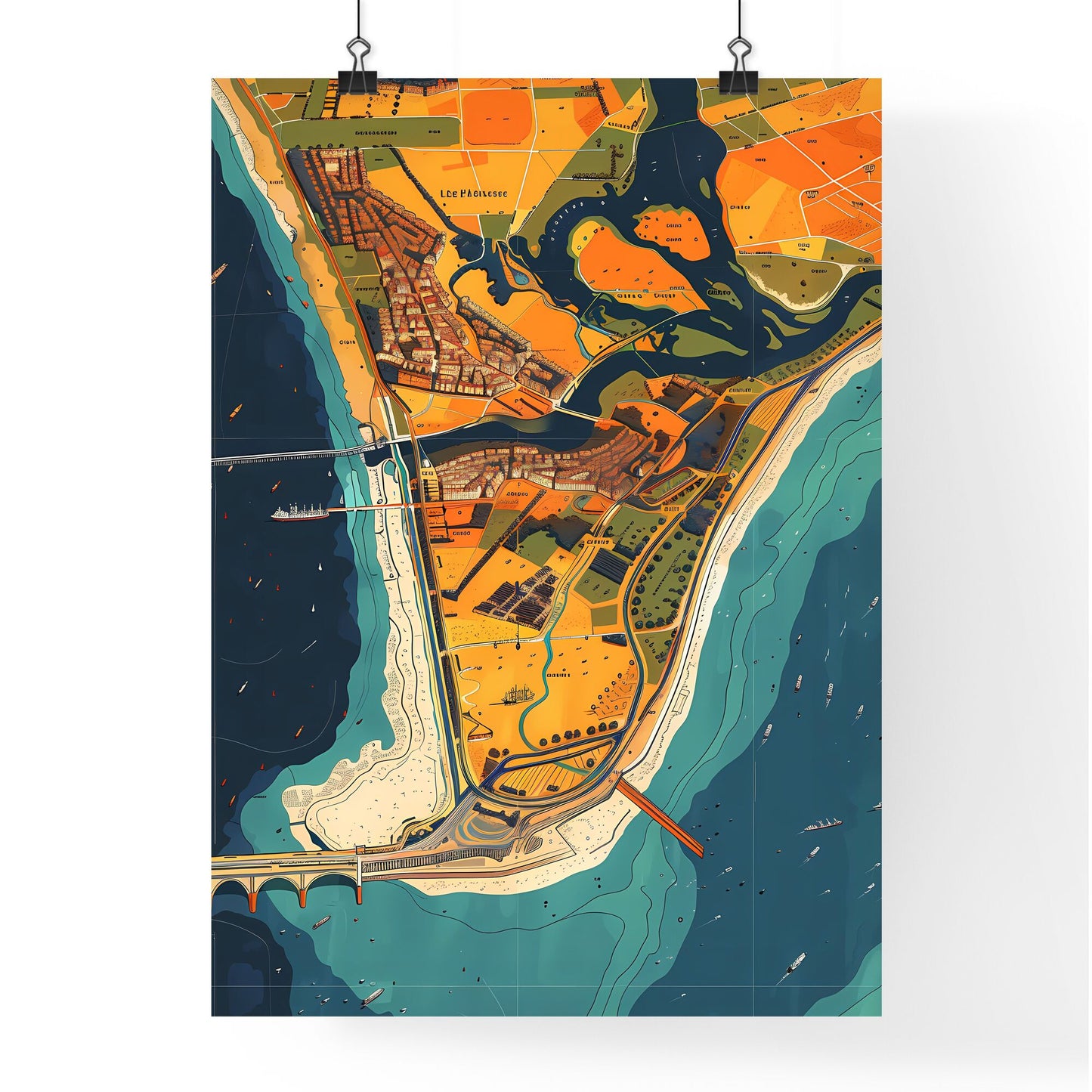 Colorful abstract city map artwork depicting the streets, neighborhoods, and landmarks of Havre Default Title