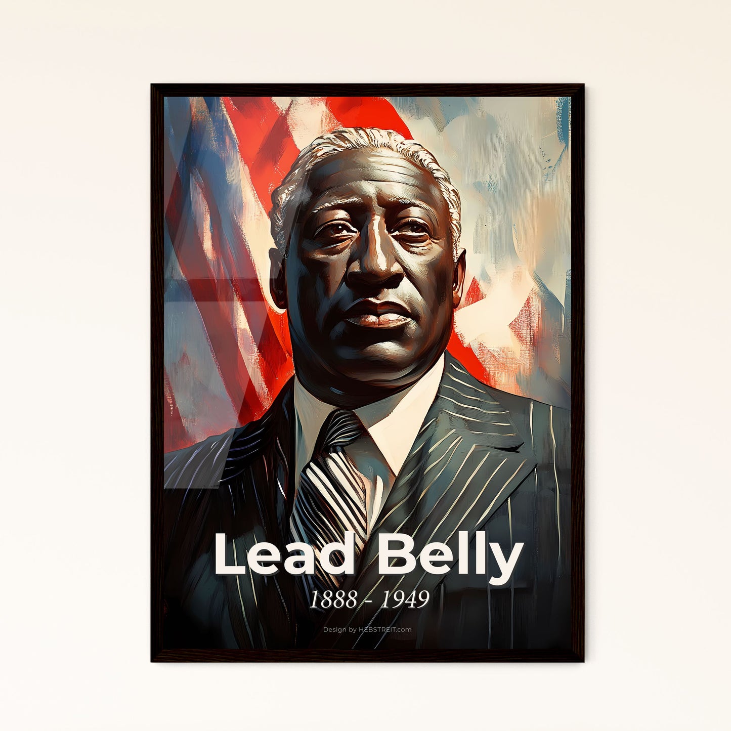 Portrait of Lead Belly, 1888 - 1949. Impressionistic painting of a man in a suit and tie.