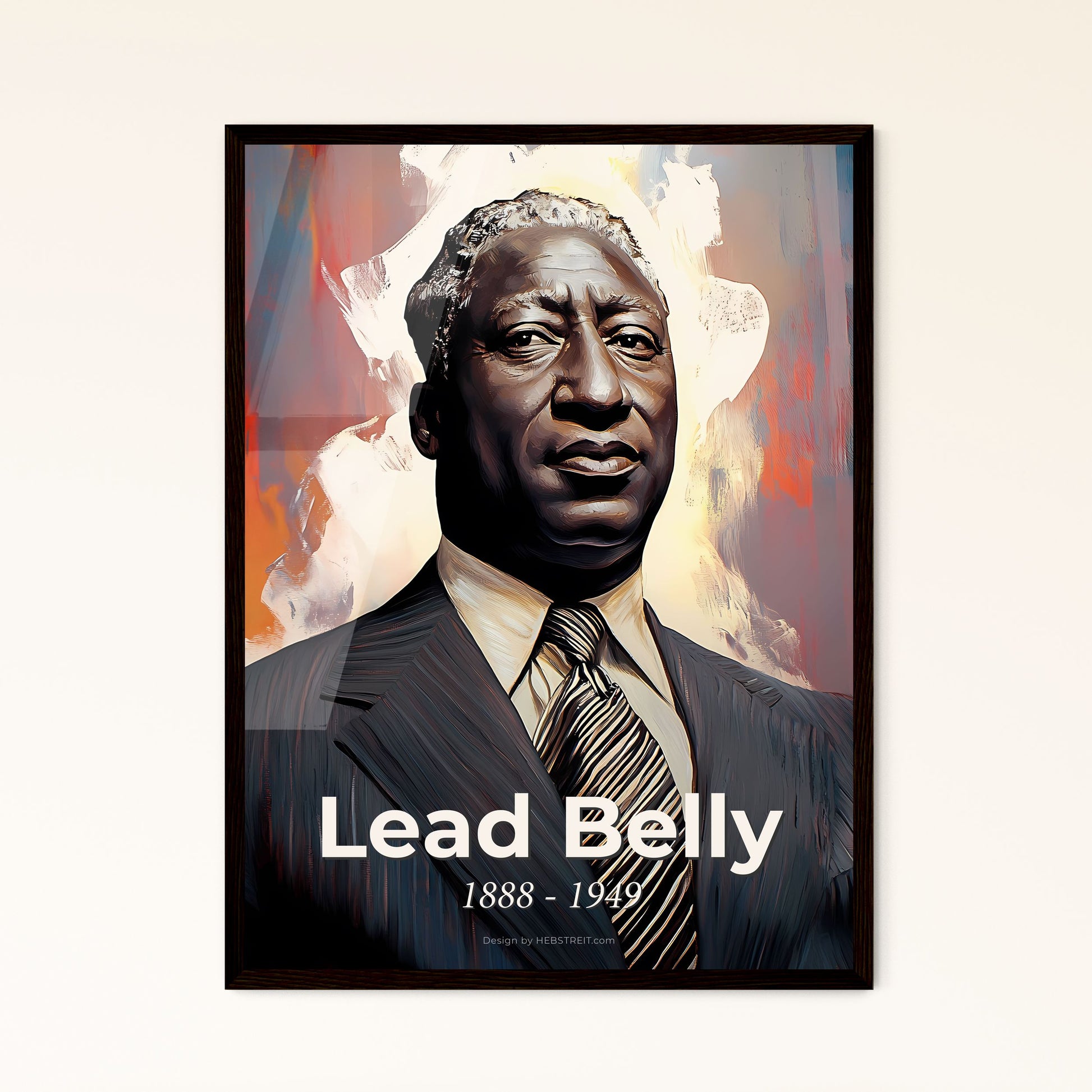 Portrait of Lead Belly, 1888 - 1949. Impressionistic painting of a man in a suit and tie.