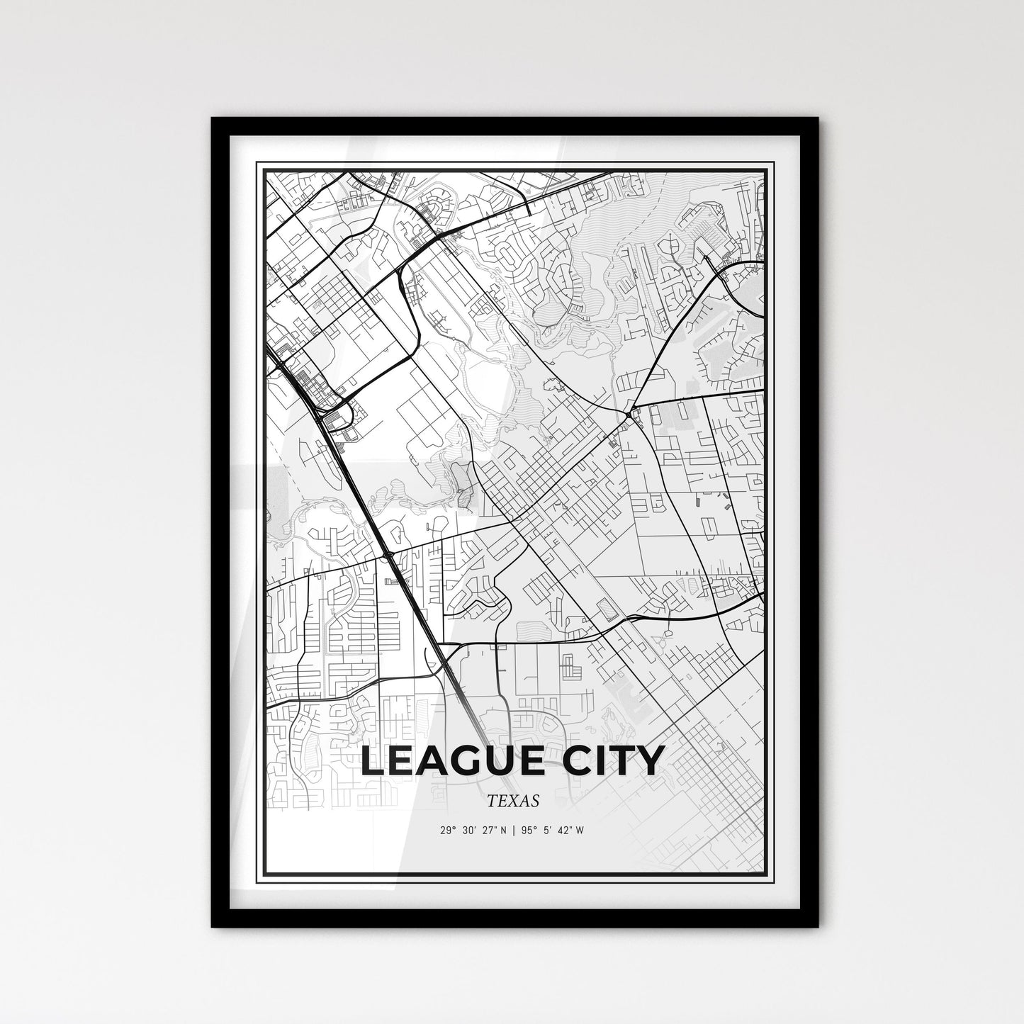 League City Texas - Scandinavian Style City Map for Modern Home Decor