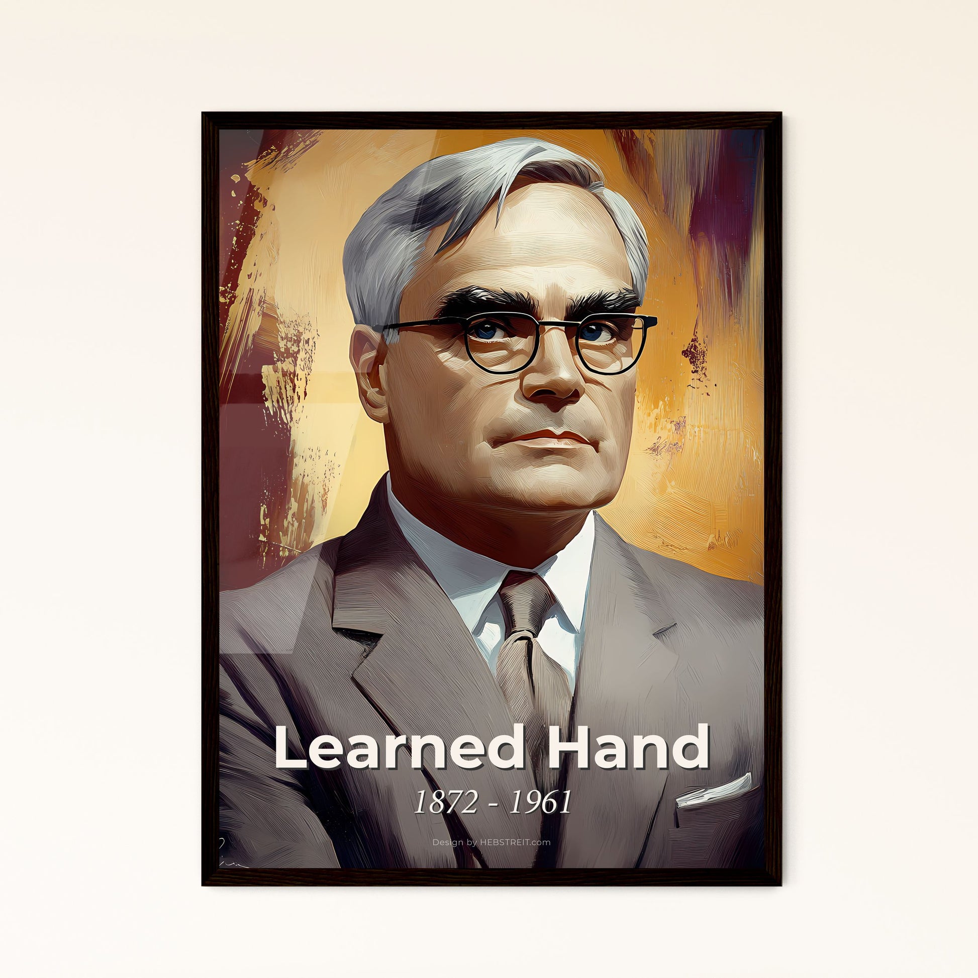 Portrait of Learned Hand, 1872 - 1961. Impressionistic painting of a man in a suit and tie.