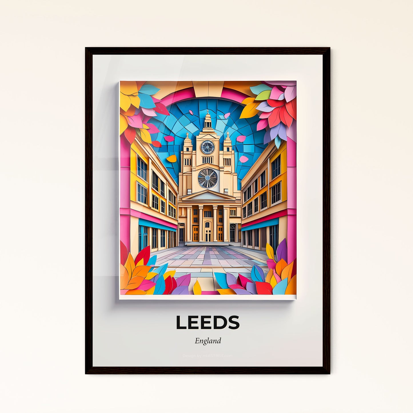 Vivid Leeds, England - a painting of a church with a clock tower