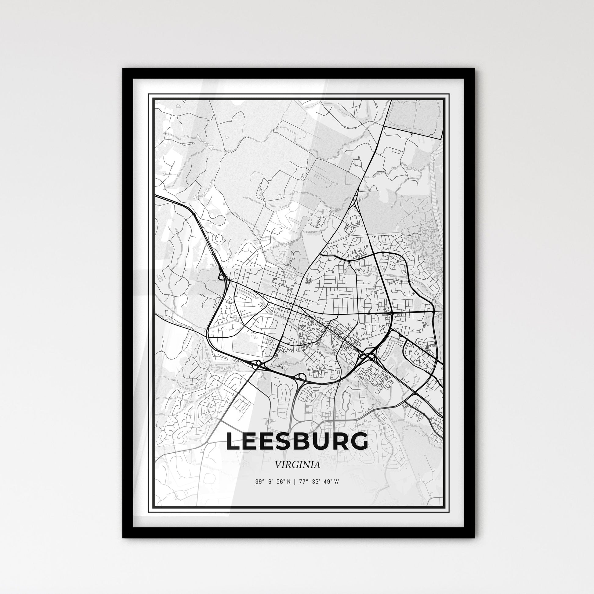 Leesburg Virginia - Scandinavian Style City Map for Modern Home Decor