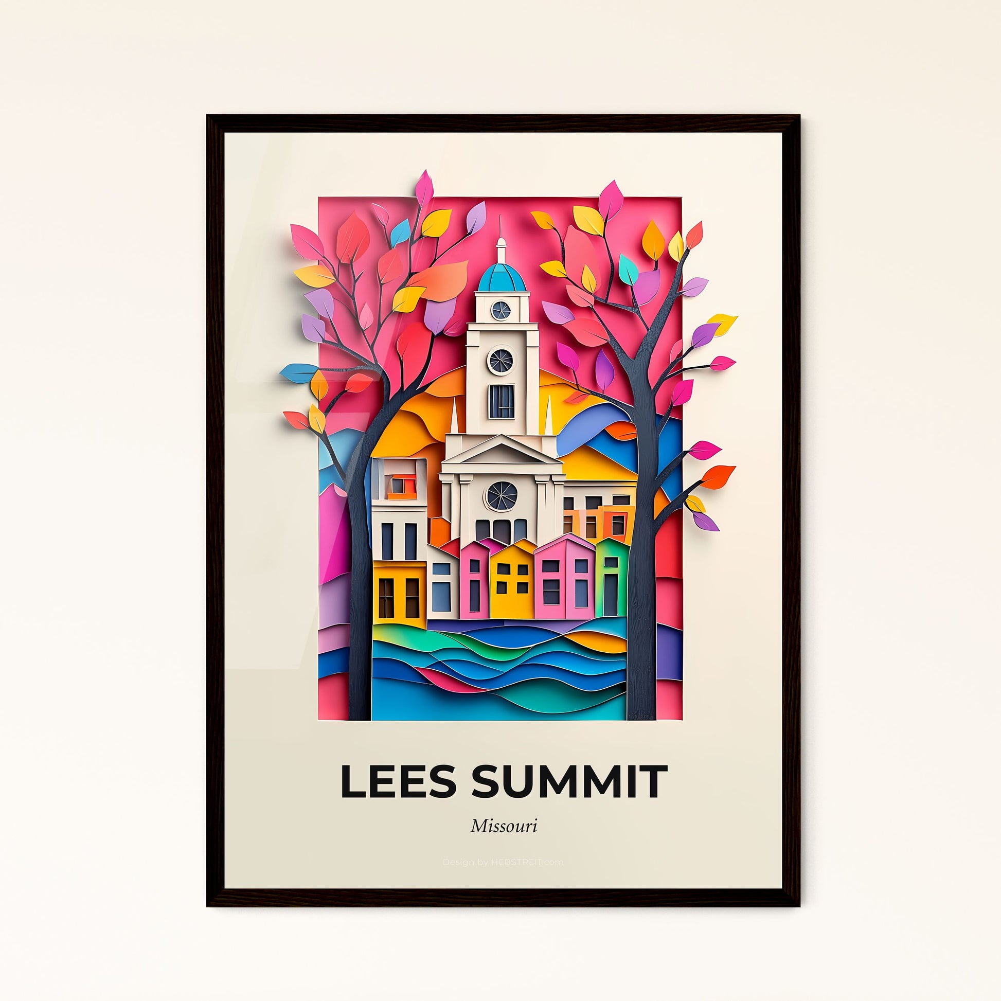 Vivid Lees Summit, Missouri - a paper cut of a church with a clock tower