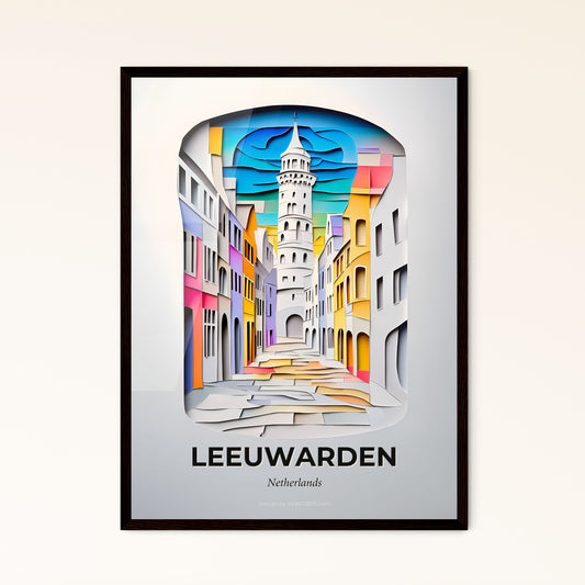 Vivid Leeuwarden, Netherlands - a paper cut of a street with a clock tower