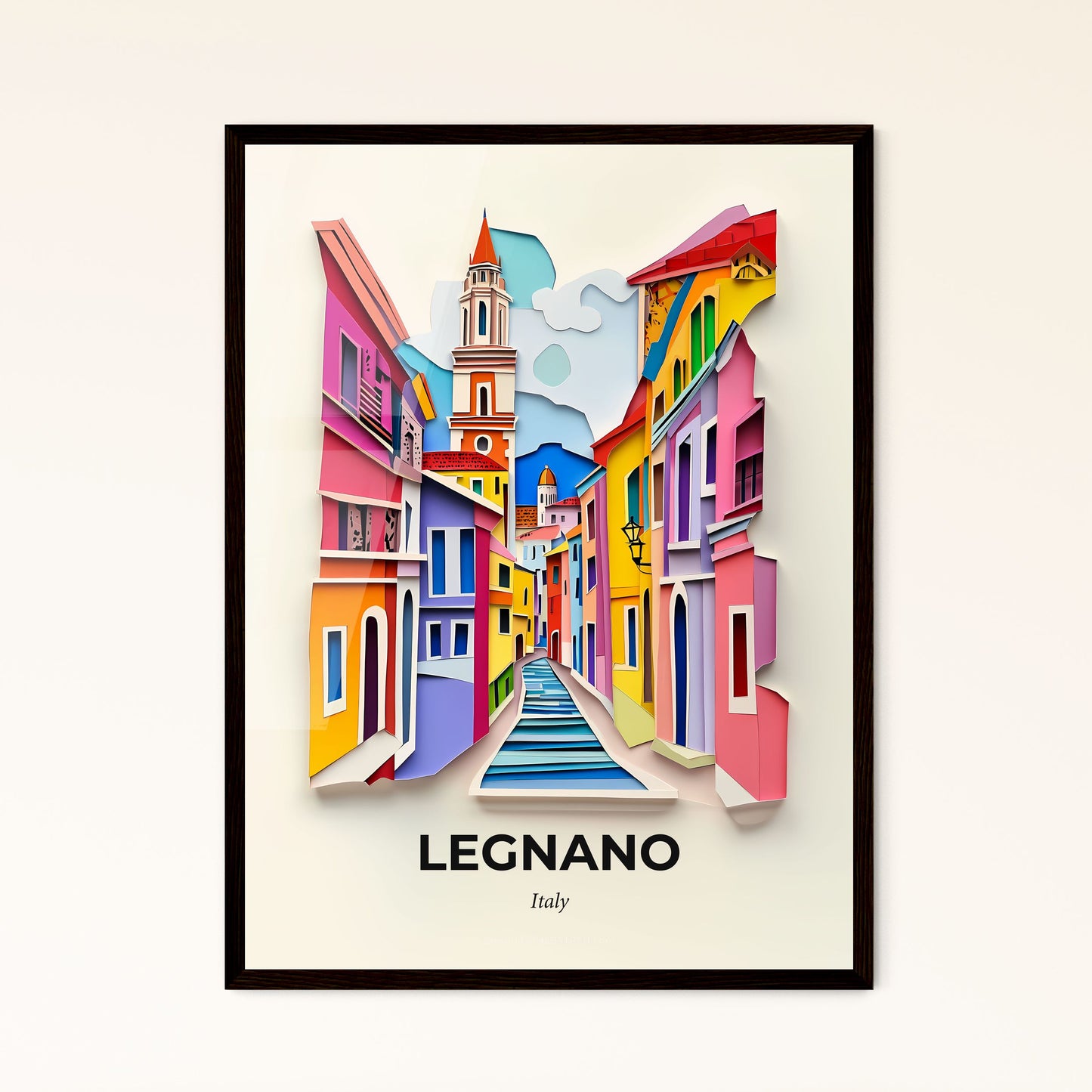 Vivid Legnano, Italy - a colorful city street with a clock tower