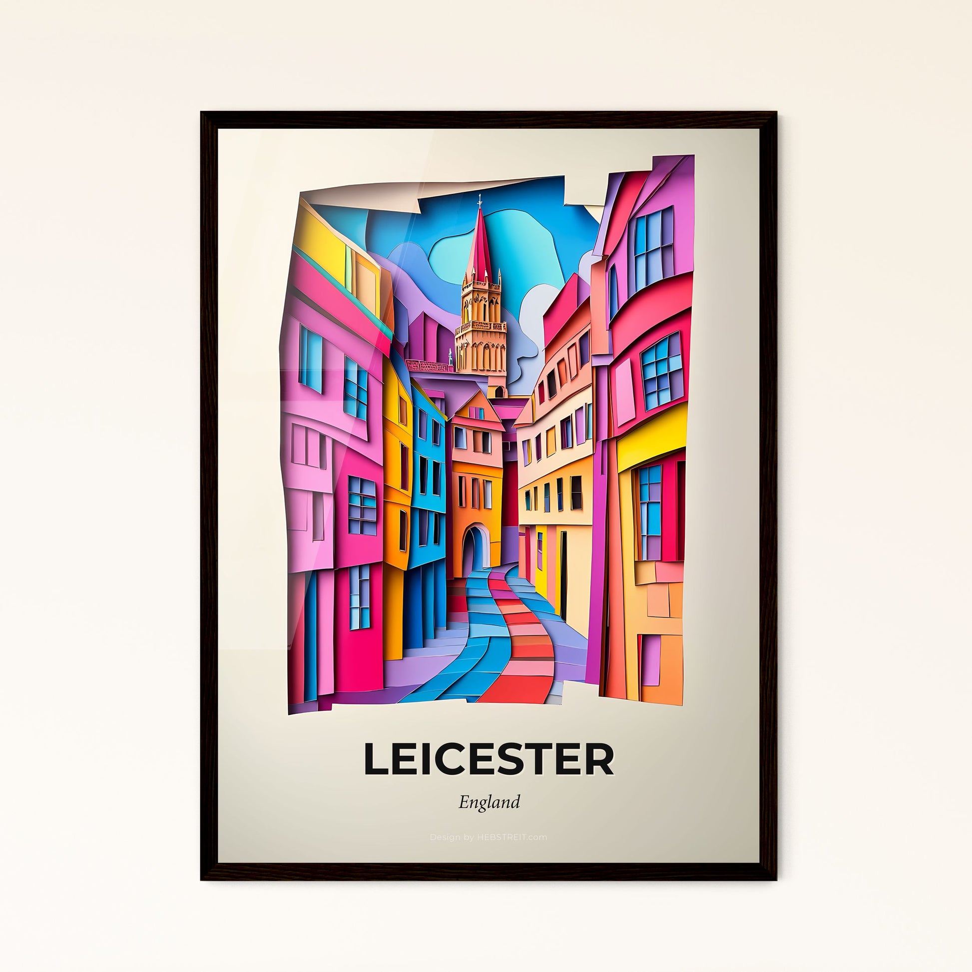 Vivid Leicester, England - a city street with a clock tower