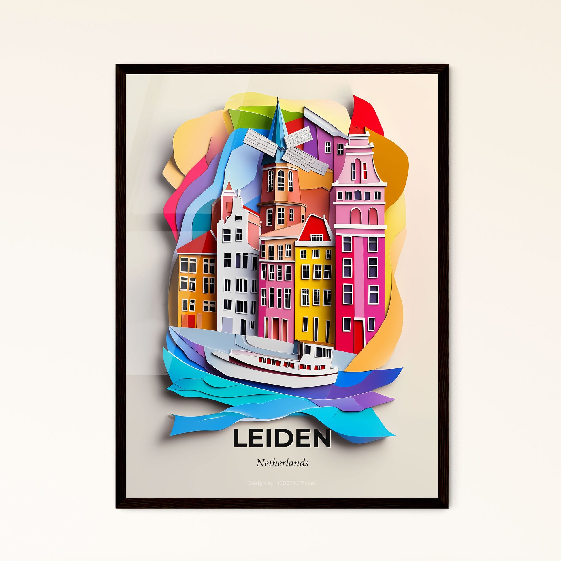 Vivid Leiden, Netherlands - a paper cut of a city with a boat