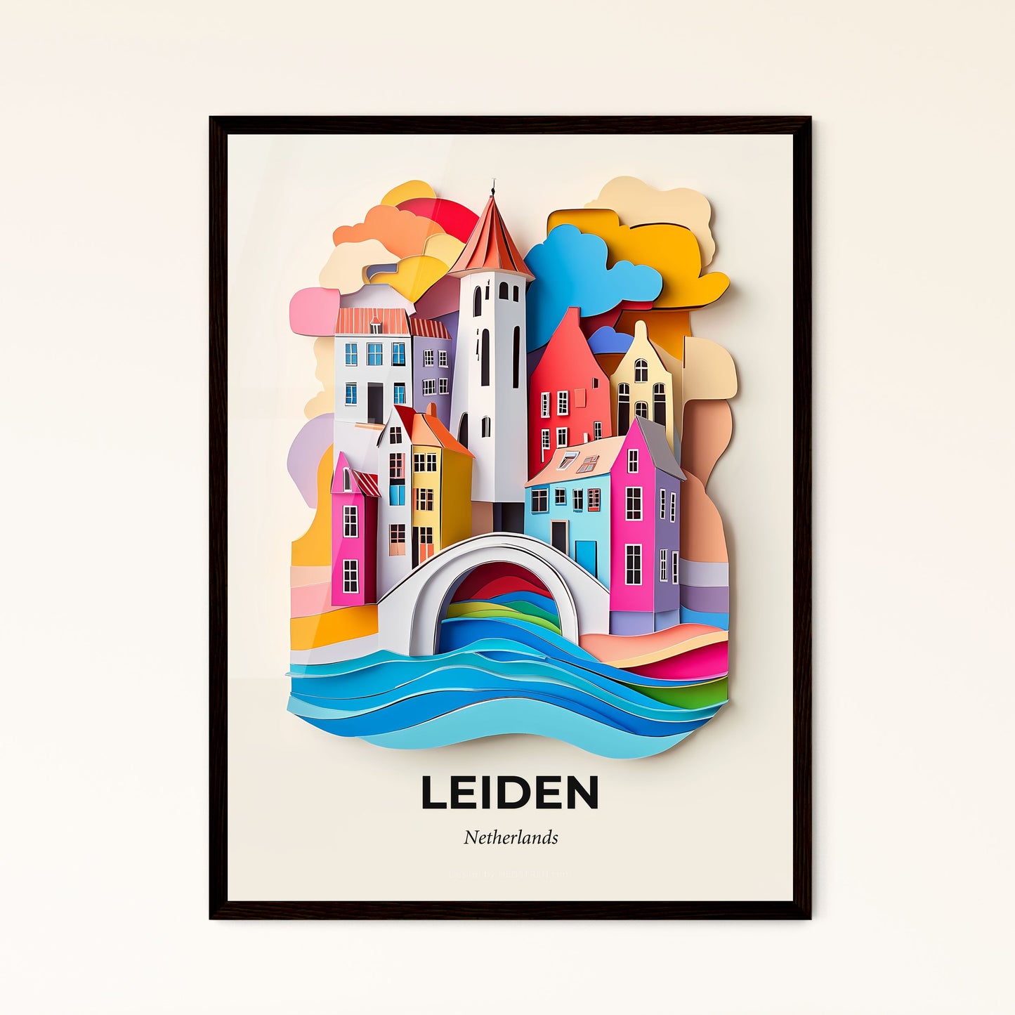 Vivid Leiden, Netherlands - a paper cut of a city with a bridge