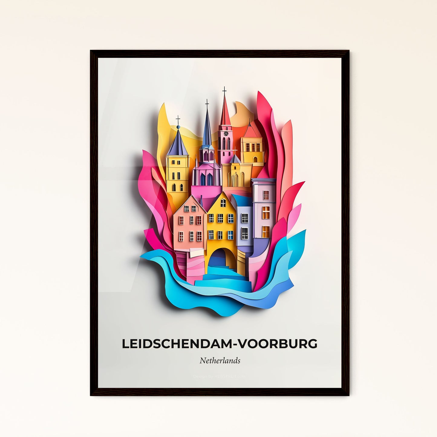 Vivid Leidschendam-Voorburg, Netherlands - a paper cut of a city with a river