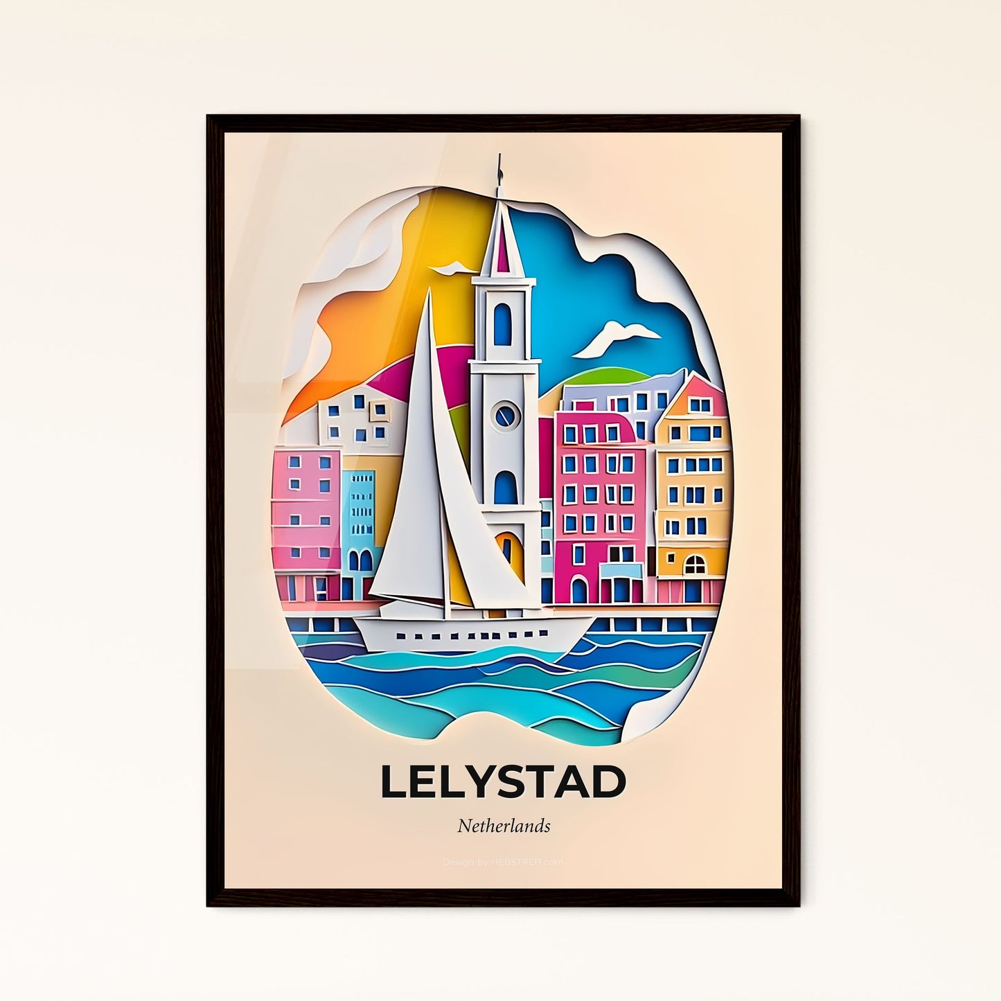 Vivid Lelystad, Netherlands - a paper cut of a sailboat in front of a city