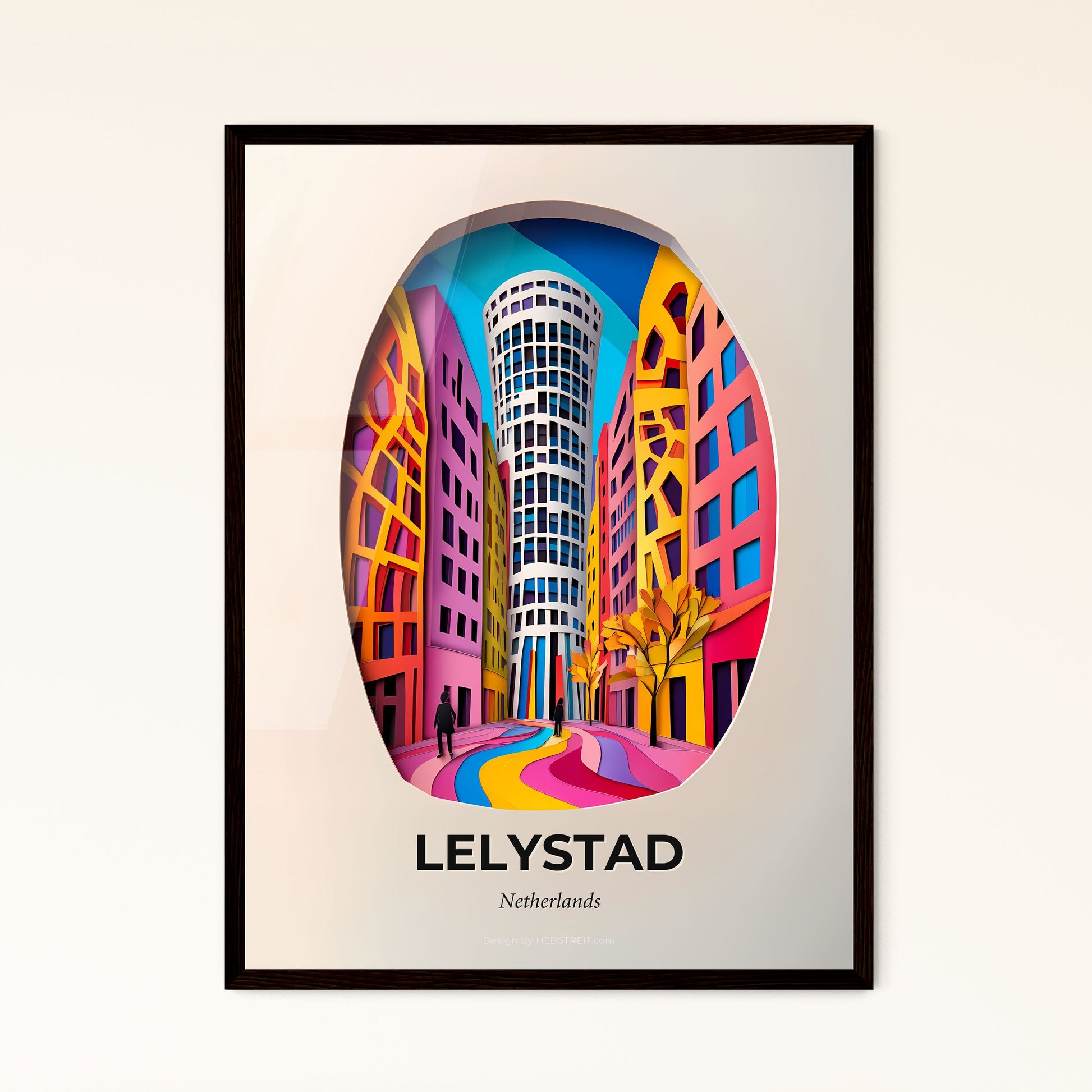 Vivid Lelystad, Netherlands - a painting of a city street with a building in the background