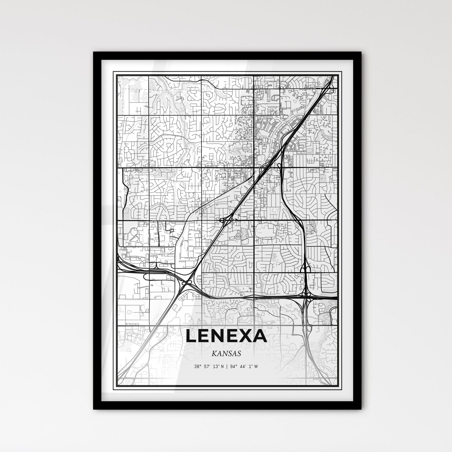 Lenexa Kansas - Scandinavian Style City Map for Modern Home Decor