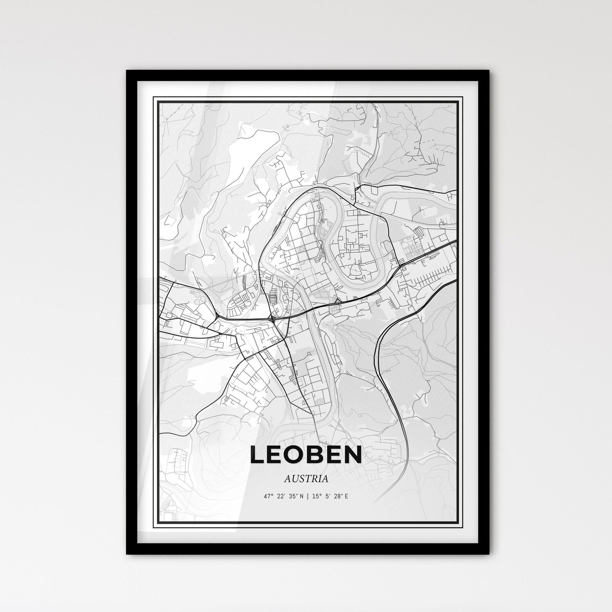 Leoben Austria - Scandinavian Style City Map for Modern Home Decor
