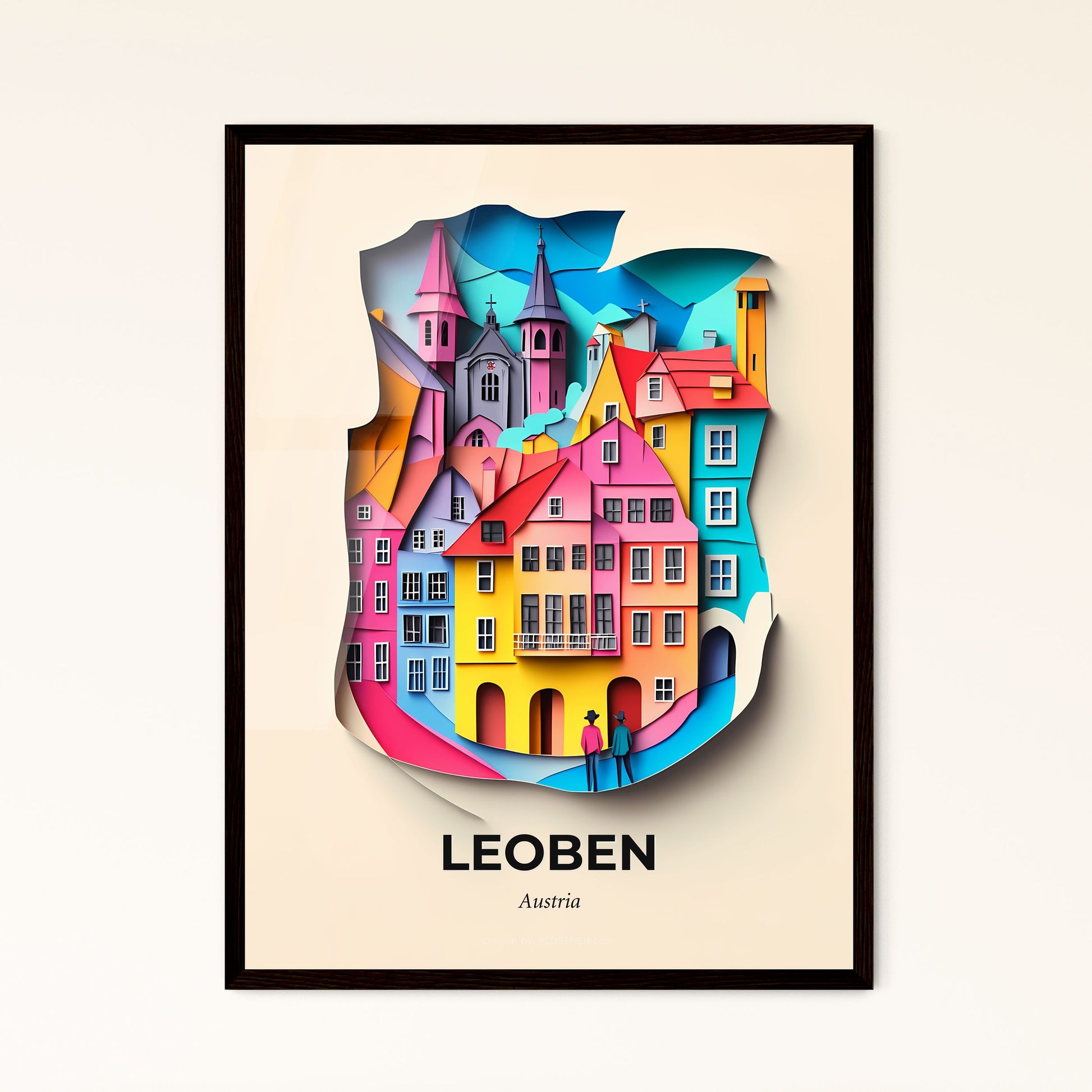 Vivid Leoben, Austria - a paper cut of a city with a person standing in front of it