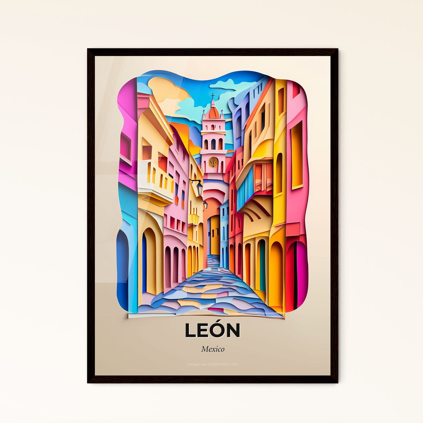 Vivid León, Mexico - a colorful city street with a clock tower