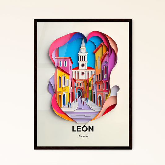 Vivid León, Mexico - a paper cut of a city with a clock tower