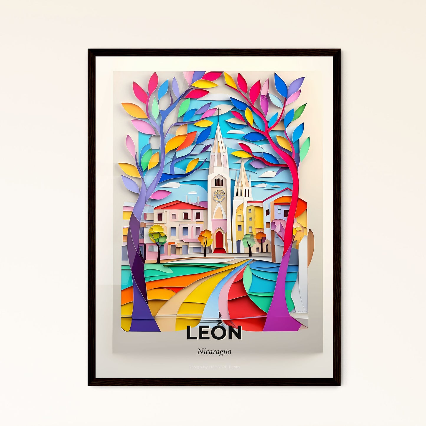 Vivid León, Nicaragua - a paper cut of a church with a clock tower