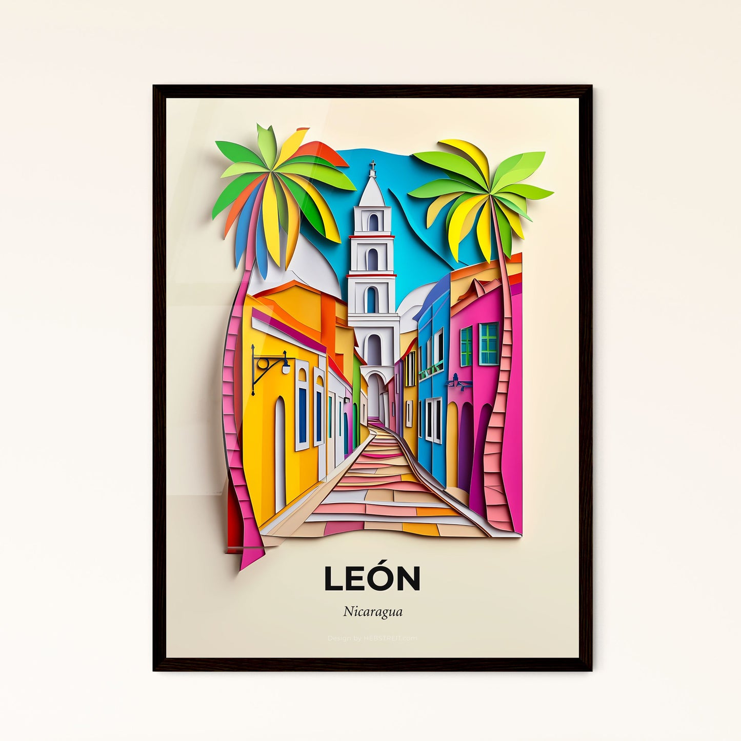 Vivid León, Nicaragua - a colorful city street with a clock tower