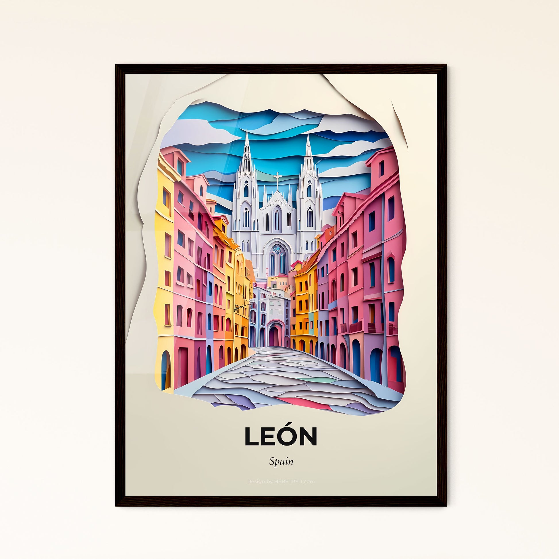 Vivid León, Spain - a paper cut of a city street with a church