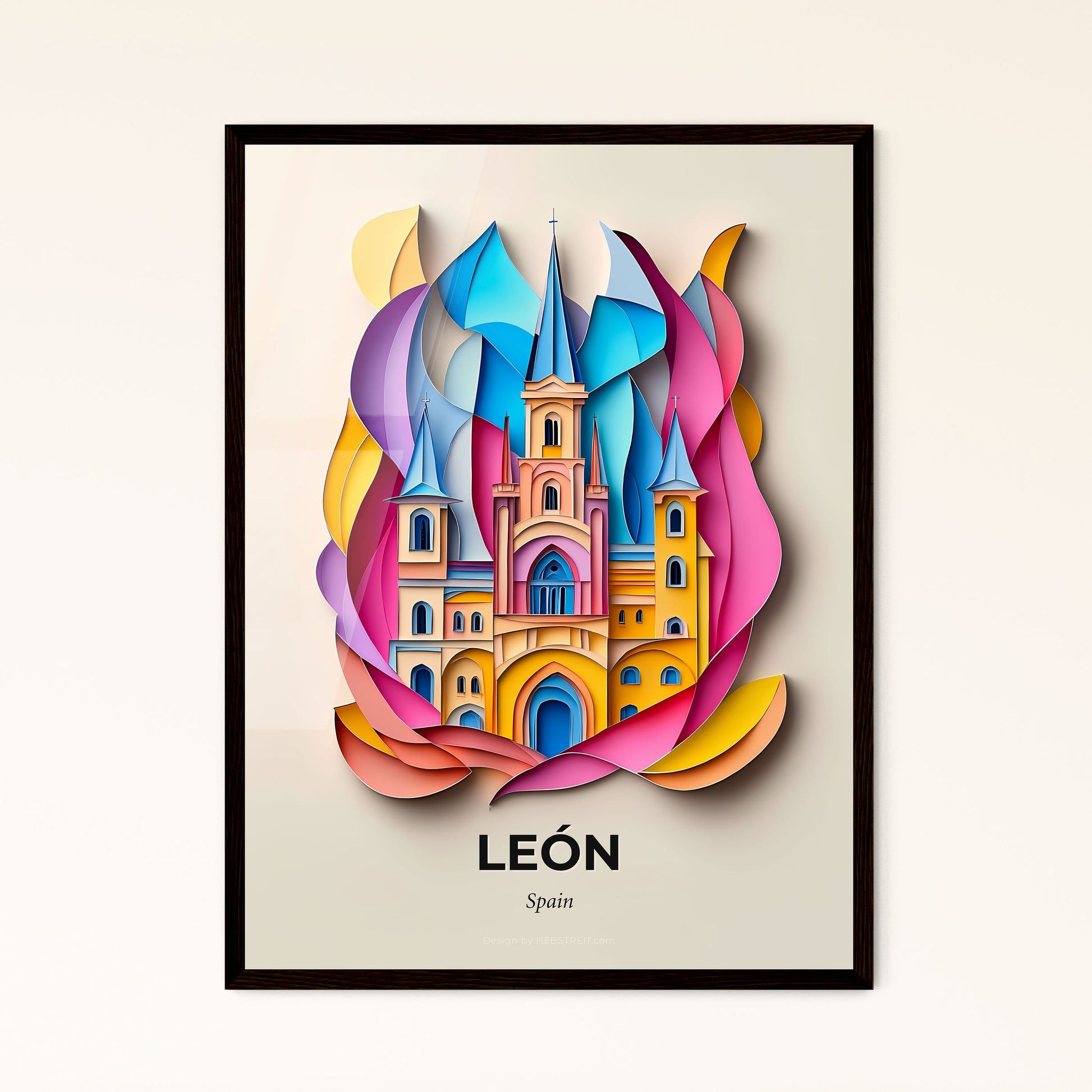 Vivid León, Spain - a paper cut of a castle with a clock tower