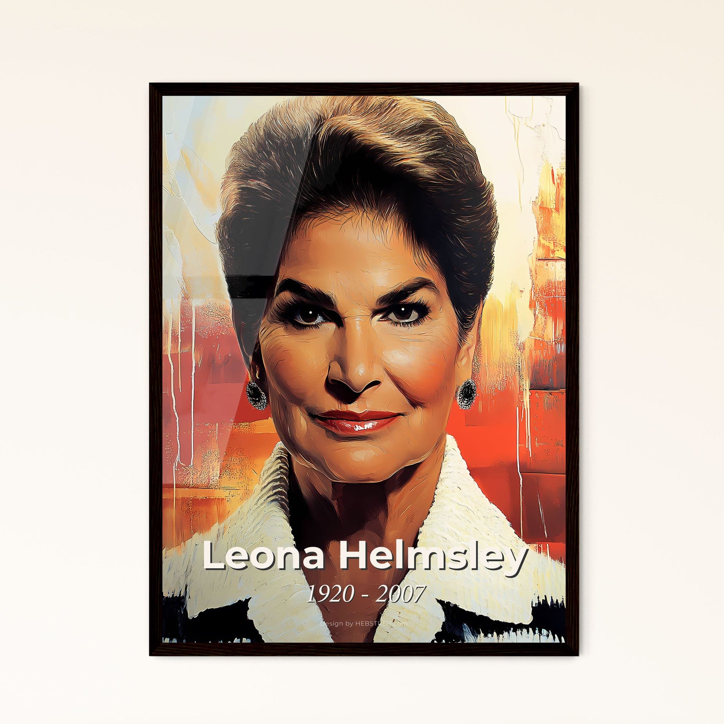 Portrait of Leona Helmsley, 1920 - 2007. Impressionistic painting of a woman smiling for the camera.