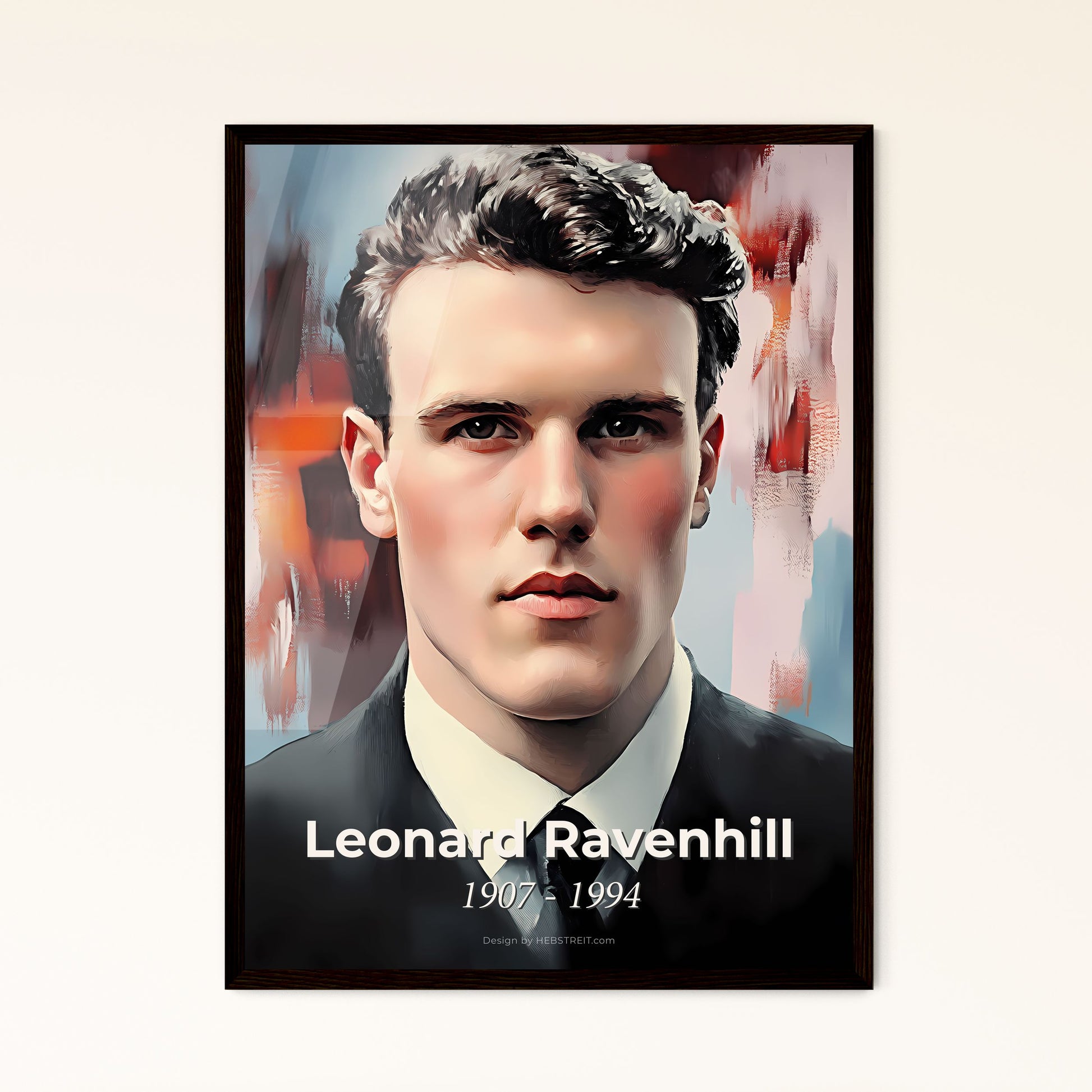 Portrait of Leonard Ravenhill, 1907 - 1994. Impressionistic painting of a man in a suit and tie.