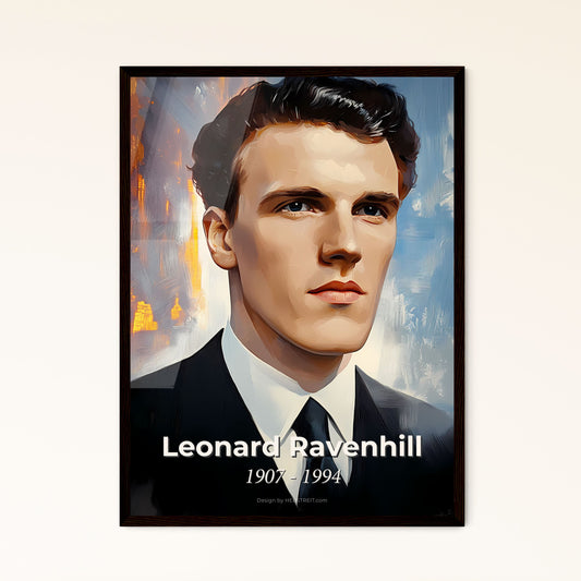 Portrait of Leonard Ravenhill, 1907 - 1994. Impressionistic painting of a man in a suit and tie.