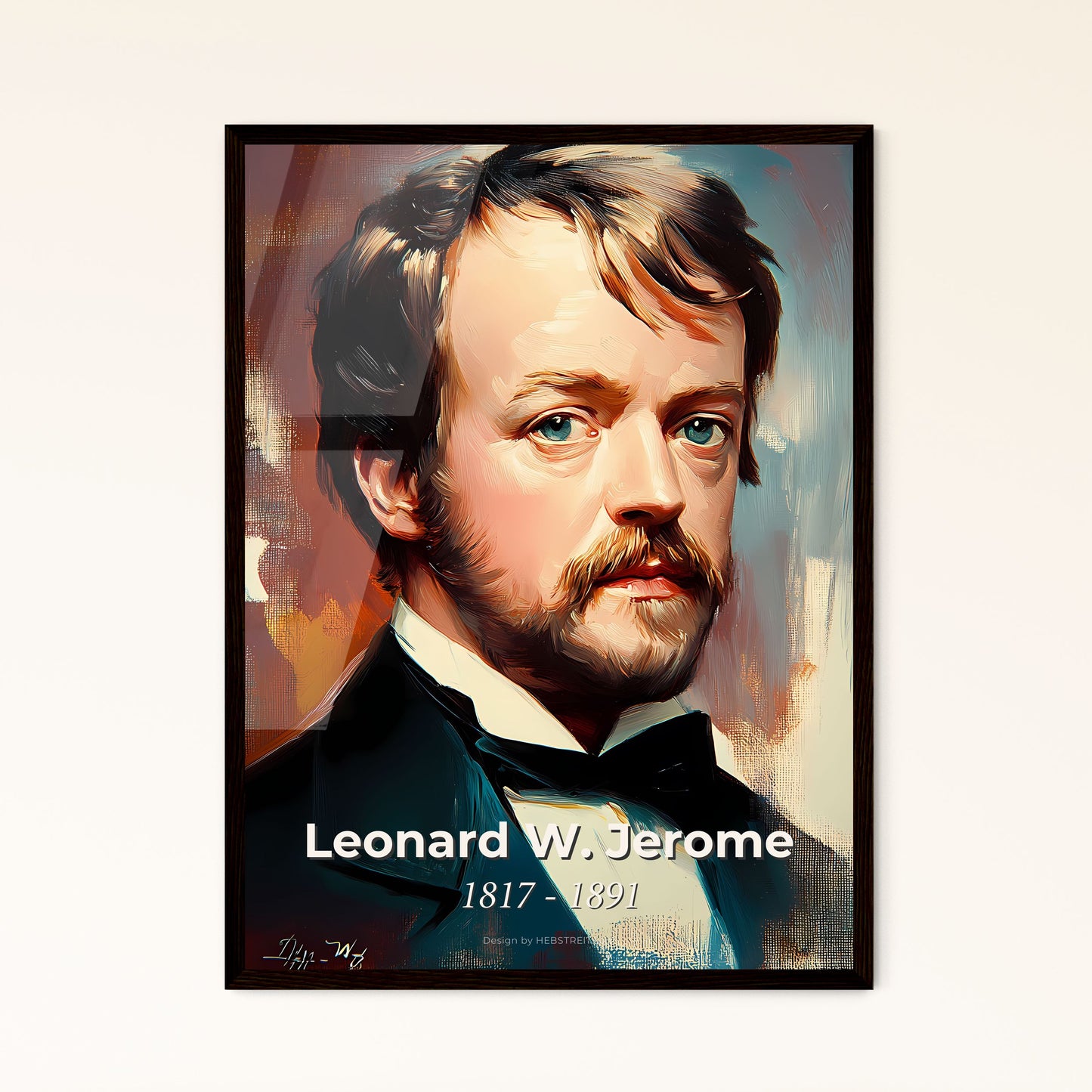 Portrait of Leonard W. Jerome, 1817 - 1891. Impressionistic painting of a man with a mustache and a bow tie.