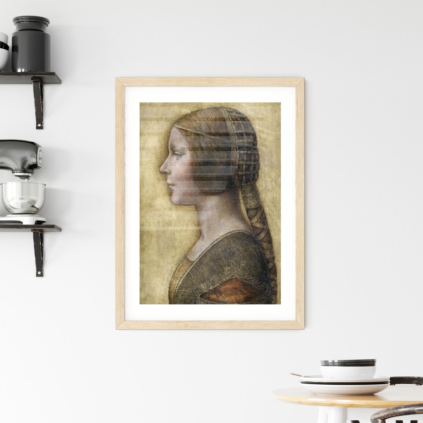 Framed Print of Leonardo da Vinci – Profile of a Young Fiancée