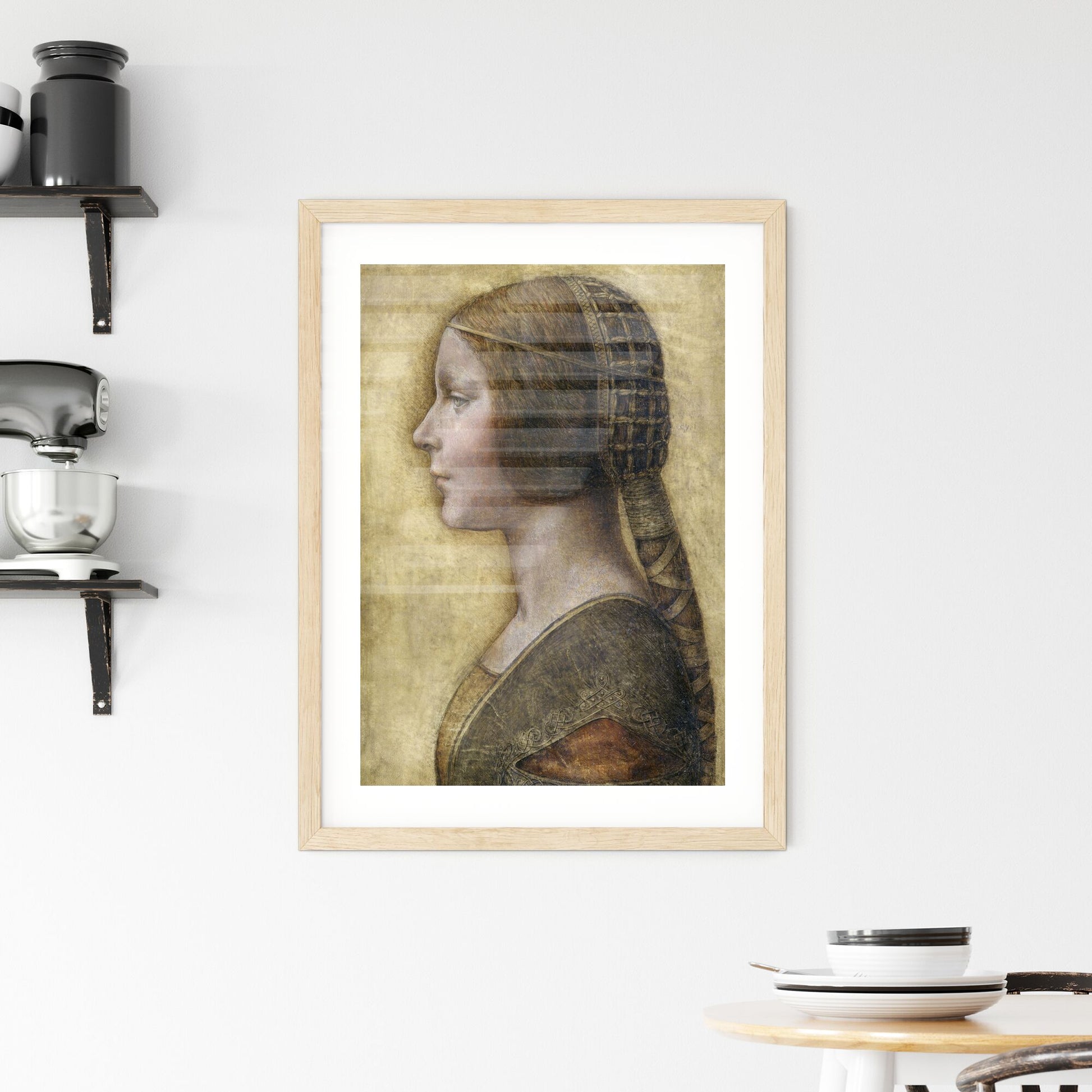Framed Print of Leonardo da Vinci – Profile of a Young Fiancée