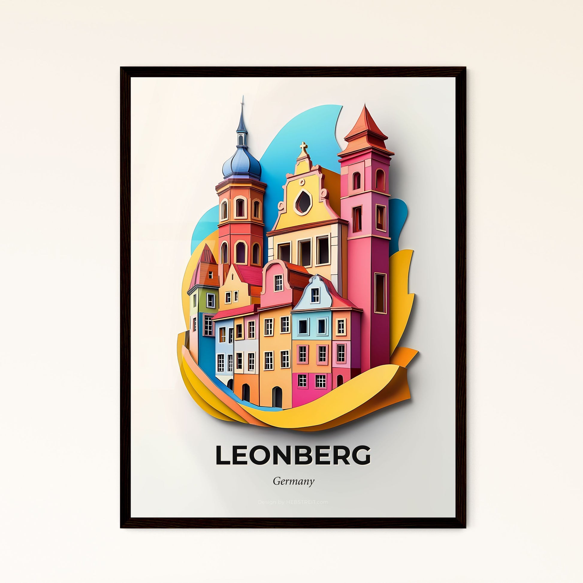 Vivid Leonberg, Germany - a colorful city with a clock tower and a curved paper cut