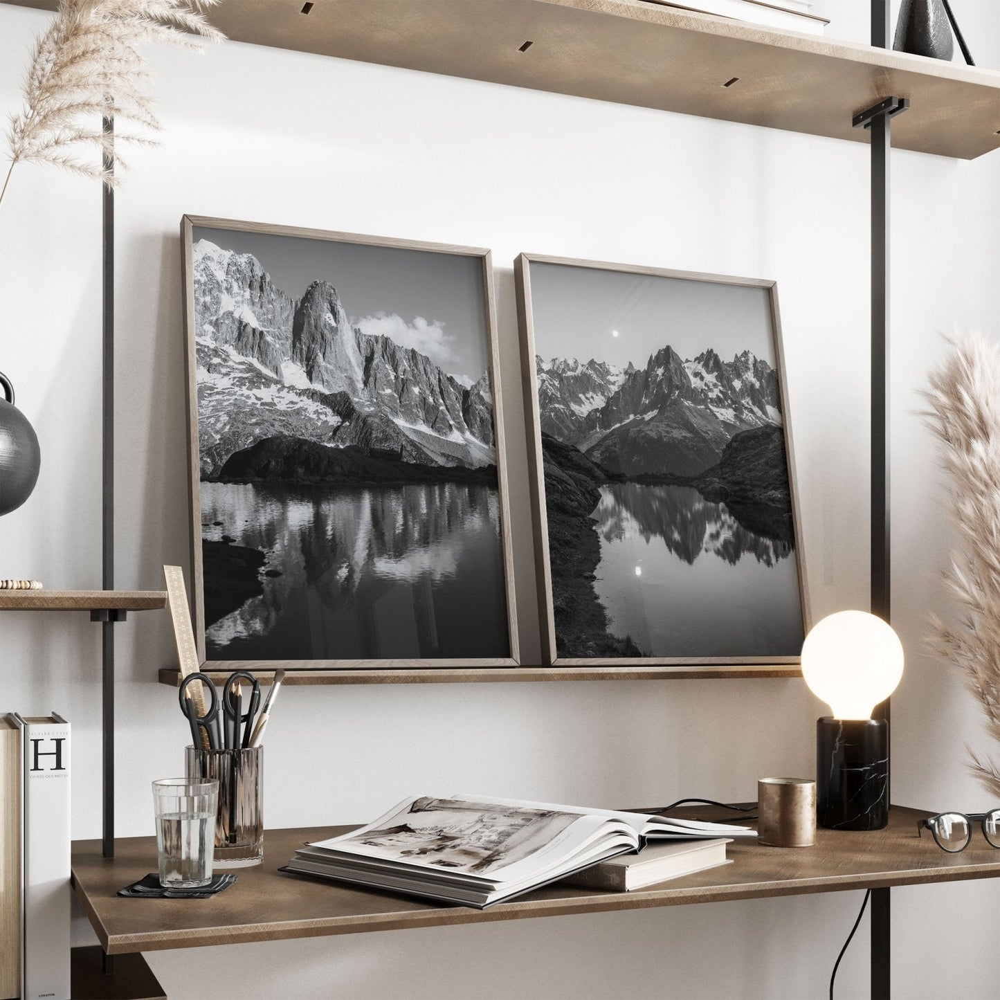 Les Drus & Lac de la Flégère Black and White Mountain Wall Art – Nature Photography Prints